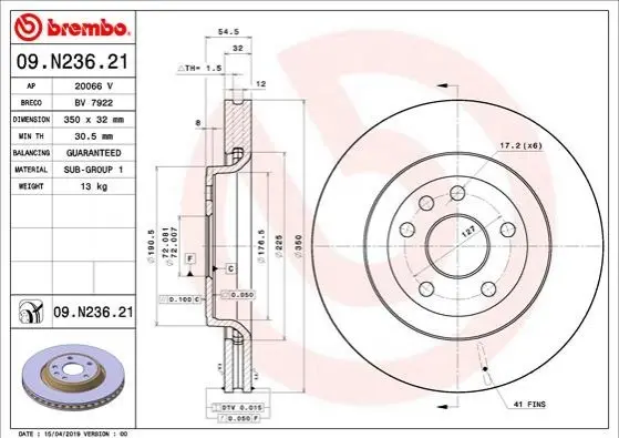 Гальмівний диск BREMBO 09.N236.21 (фото 1)