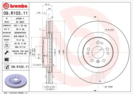 Гальмівний диск BREMBO 09.R103.11 (фото 1)