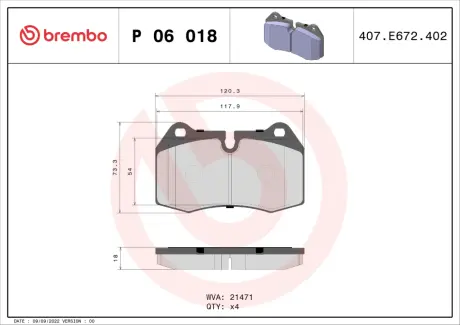 Гальмівні колодки дискові BREMBO P06 018