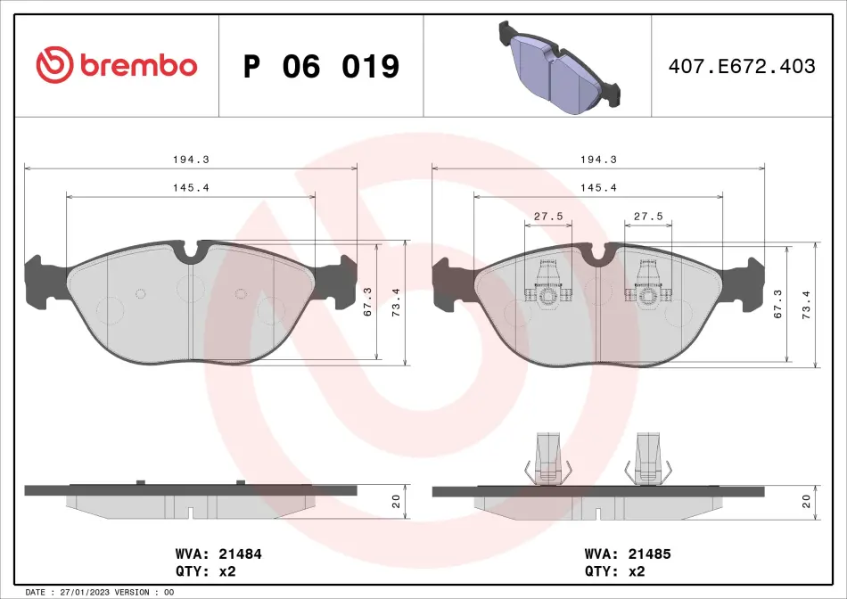 Гальмівні колодки дискові BREMBO P06019 (фото 1)