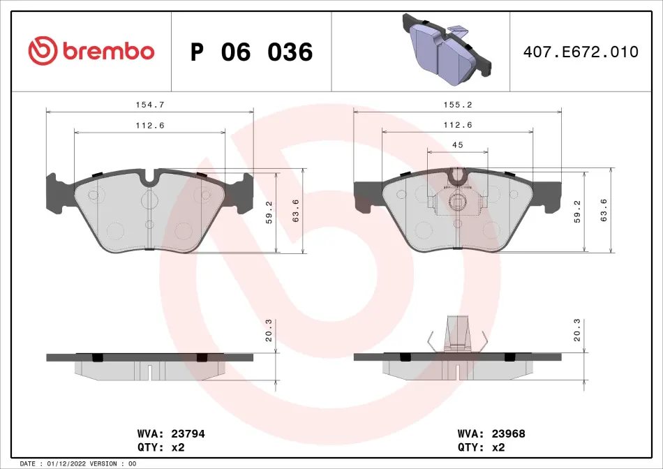 Гальмівні колодки дискові BREMBO P06036 (фото 1)