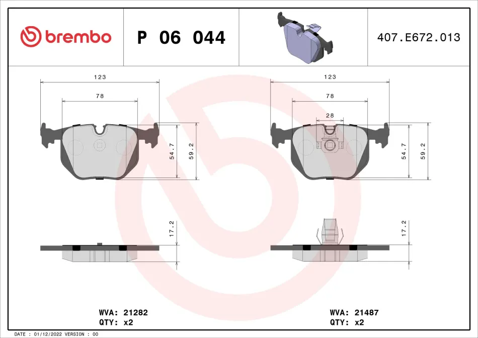 Гальмівні колодки дискові BREMBO P06044 (фото 1)