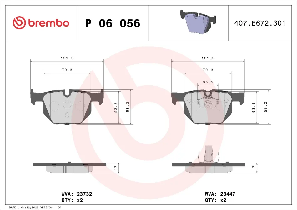 Комплект гальмівних колодок BREMBO P06056X (фото 1)