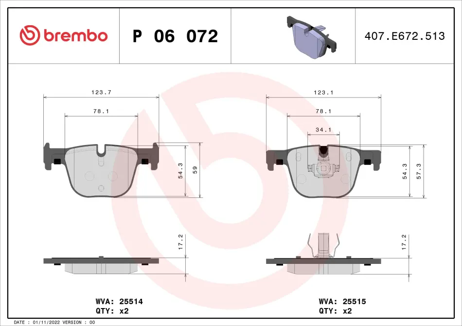 Гальмівні колодки дискові BREMBO P06 072 (фото 1)