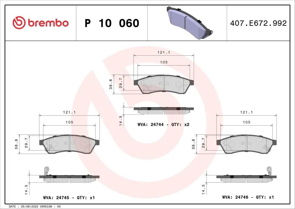 Гальмівні колодки дискові BREMBO P10 060 (фото 1)