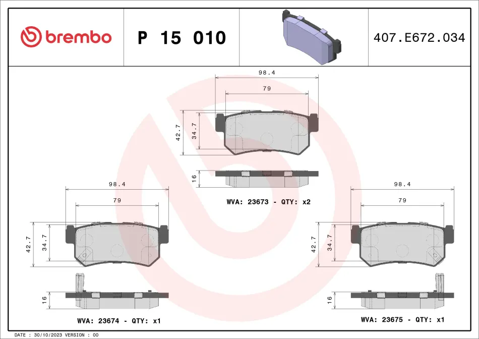 Гальмівні колодки дискові BREMBO P15010 (фото 1)