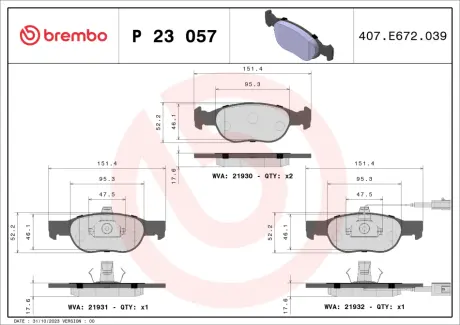 Гальмівні колодки дискові BREMBO P23 057