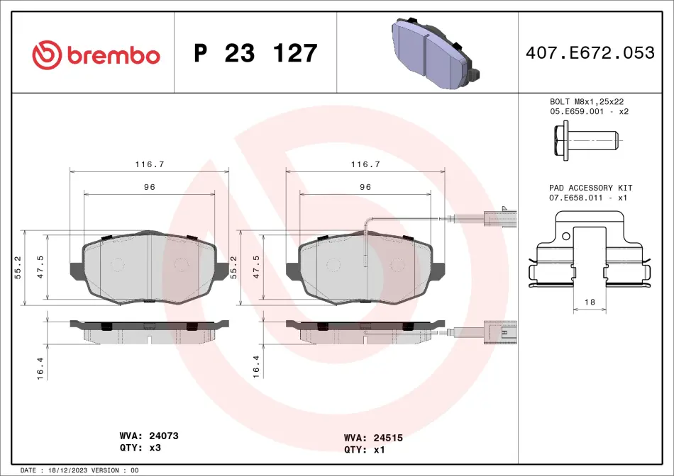 Гальмівні колодки дискові BREMBO P23127 (фото 1)
