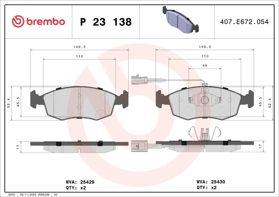 Комплект гальмівних колодок BREMBO P23138 (фото 1)