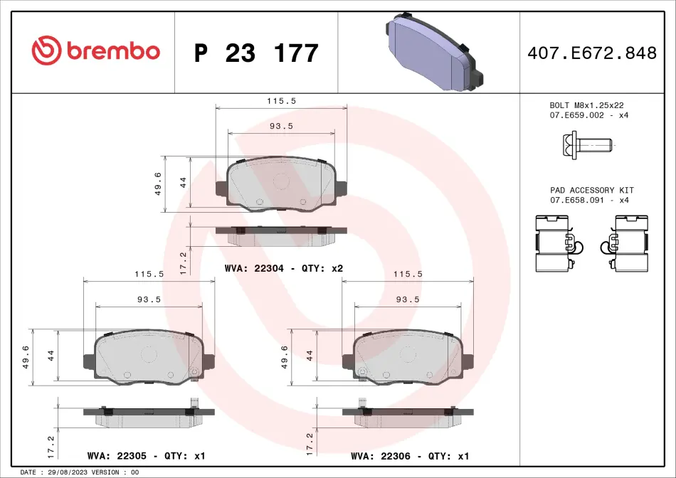 Гальмівні колодки дискові BREMBO P23 177 (фото 1)