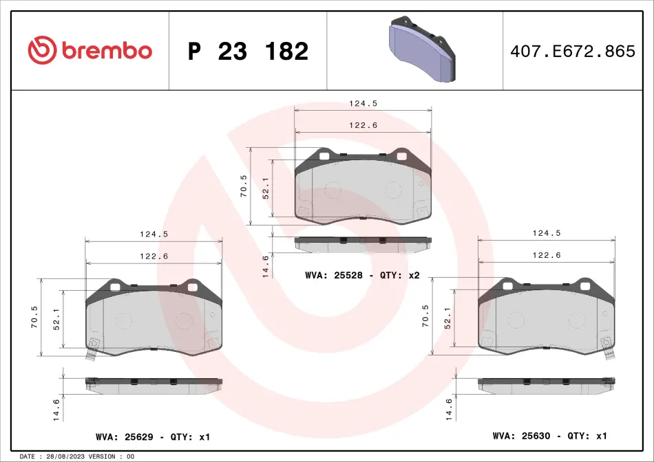 Комплект гальмівних колодок BREMBO P23182 (фото 1)