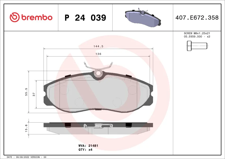 Гальмівні колодки дискові BREMBO P24 039 (фото 1)