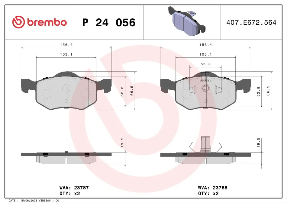 Гальмівні колодки дискові BREMBO P24 056 (фото 1)