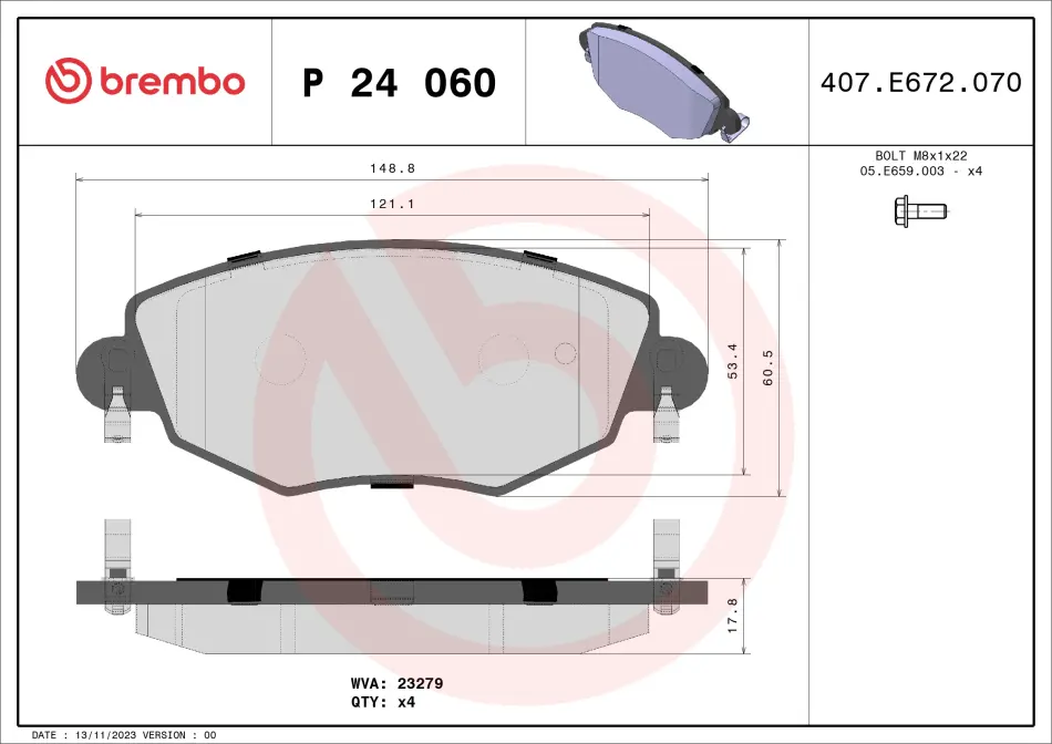Гальмівні колодки дискові BREMBO P24060 (фото 1)