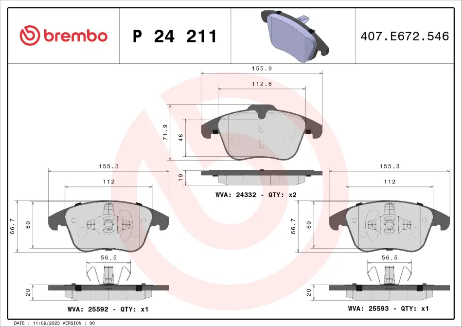 Колодки гальмівні дискові BREMBO P 24 211 (фото 1)