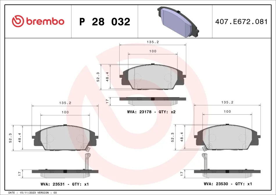 Гальмівні колодки дискові BREMBO P28032 (фото 1)