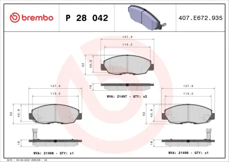 Гальмівні колодки дискові BREMBO P28 042