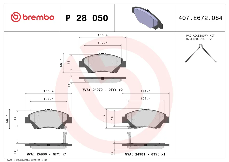 Гальмівні колодки дискові BREMBO P28050 (фото 1)