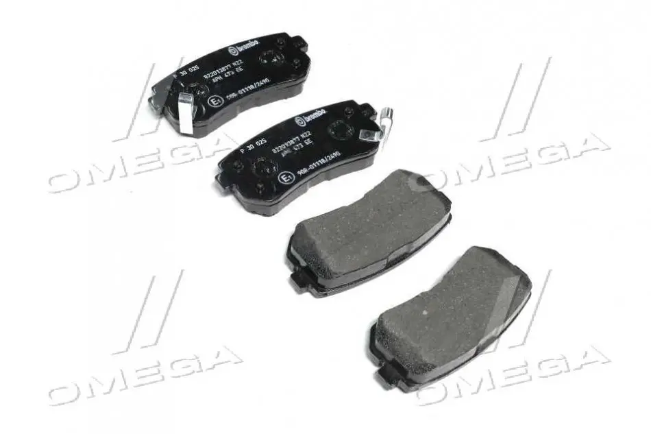 Колодка торм. диск. HYUNDAI ACCENT, i30, задн. (пр-во) BREMBO P30025 (фото 1)