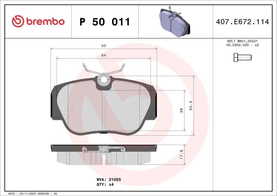 Гальмівні колодки дискові BREMBO P50011 (фото 1)