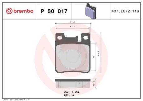 Гальмівні колодки дискові BREMBO P50017