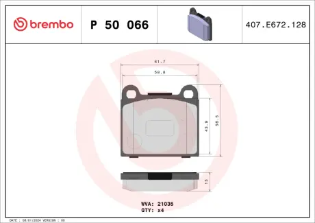 Гальмівні колодки дискові BREMBO P50 066