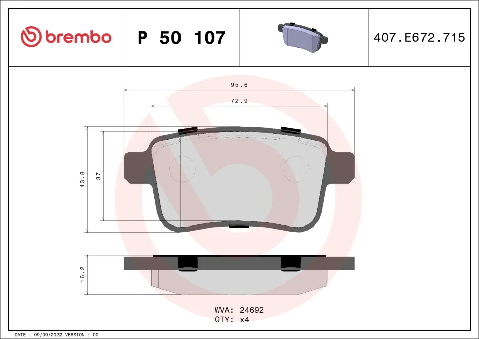 Гальмівні колодки дискові BREMBO P50 107 (фото 1)