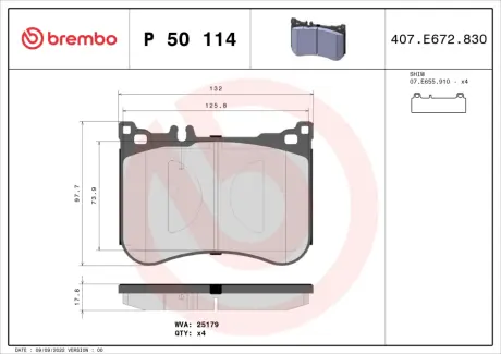 Гальмівні колодки дискові BREMBO P50114
