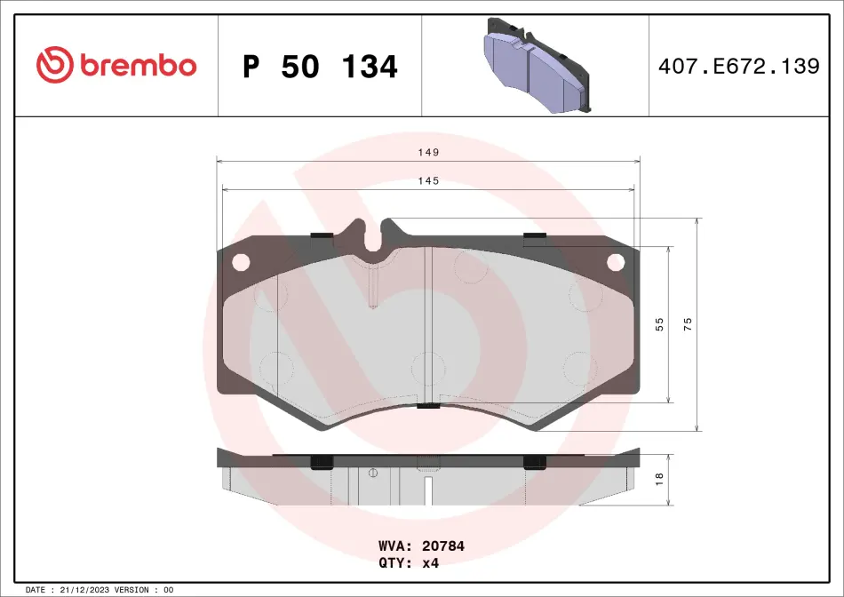 Комплект гальмівних колодок BREMBO P50134 (фото 1)
