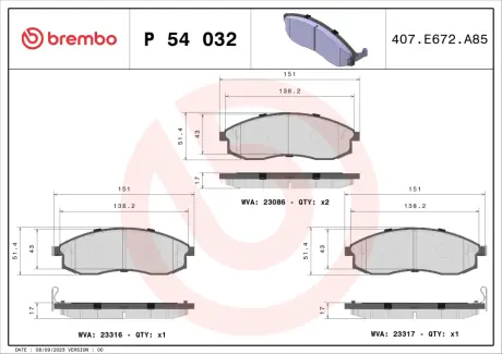 Гальмівні колодки дискові BREMBO P54 032