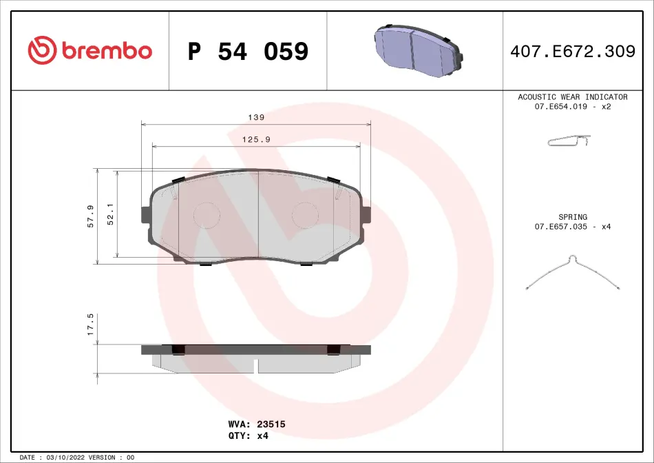 Гальмівні колодки дискові BREMBO P54059 (фото 1)