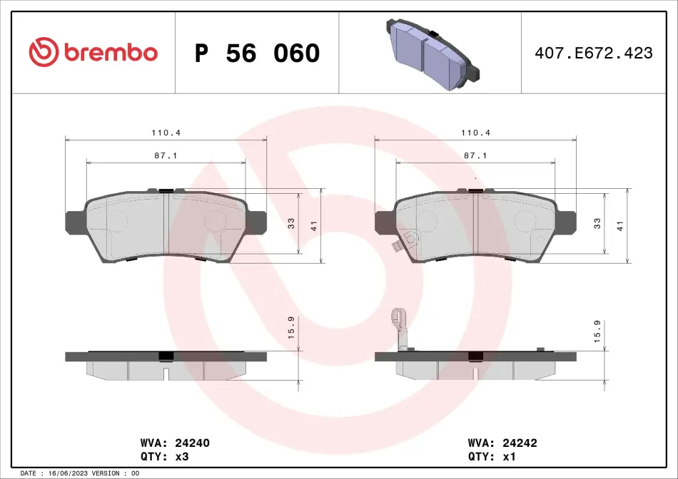 Гальмівні колодки дискові BREMBO P56060 (фото 1)