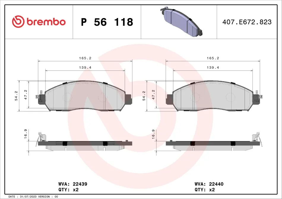 Гальмівні колодки дискові BREMBO P56 118 (фото 1)