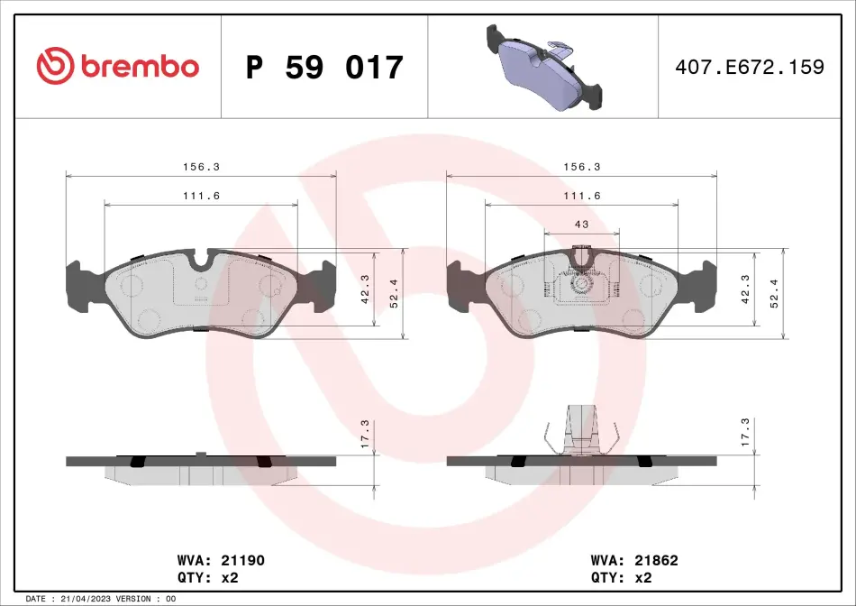 Гальмівні колодки дискові BREMBO P59 017 (фото 1)