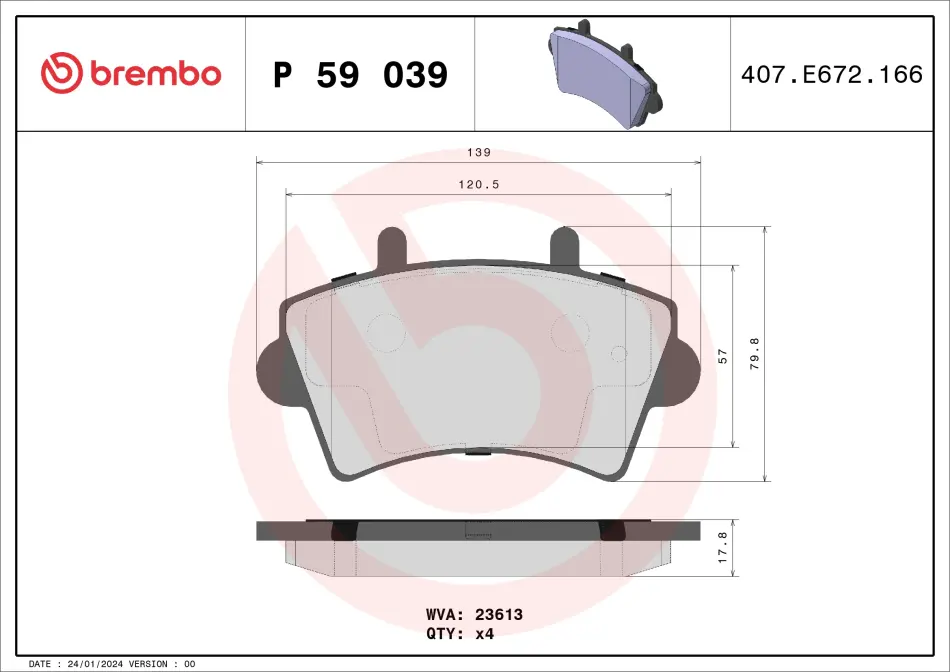 Гальмівні колодки дискові BREMBO P59039 (фото 1)