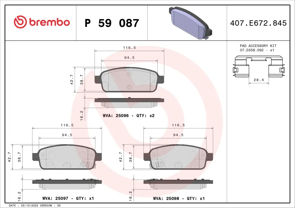 Гальмівні колодки дискові BREMBO P59 087 (фото 1)