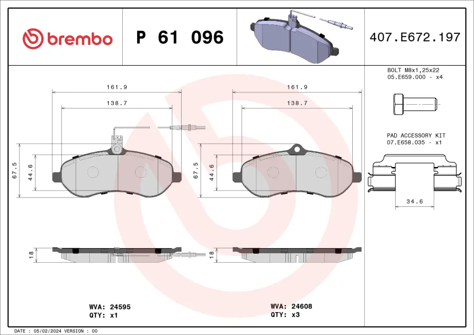 Гальмівні колодки дискові BREMBO P61 096 (фото 1)