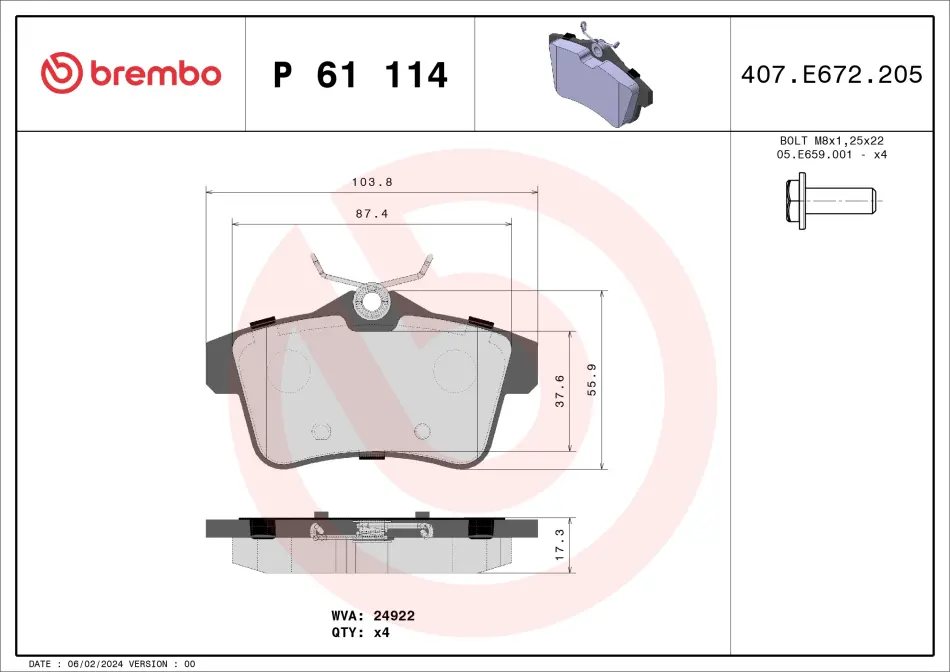 Гальмівні колодки дискові BREMBO P61114 (фото 1)