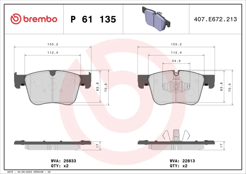 Гальмівні колодки дискові BREMBO P61 135 (фото 1)