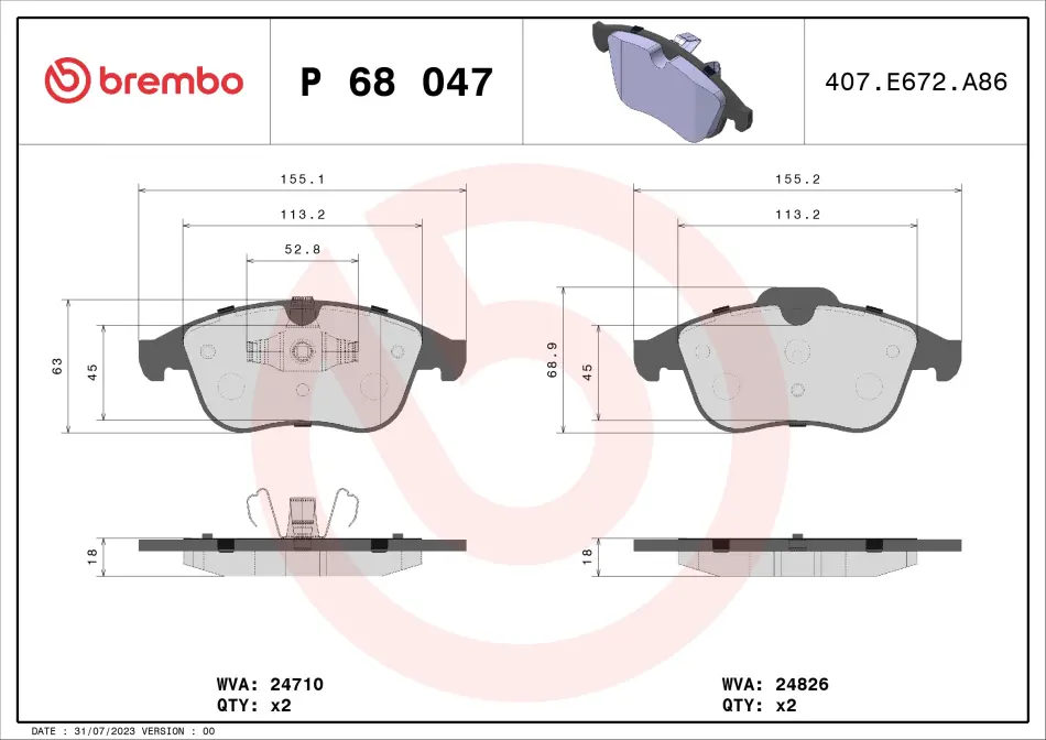 Гальмівні колодки дискові BREMBO P68 047 (фото 1)