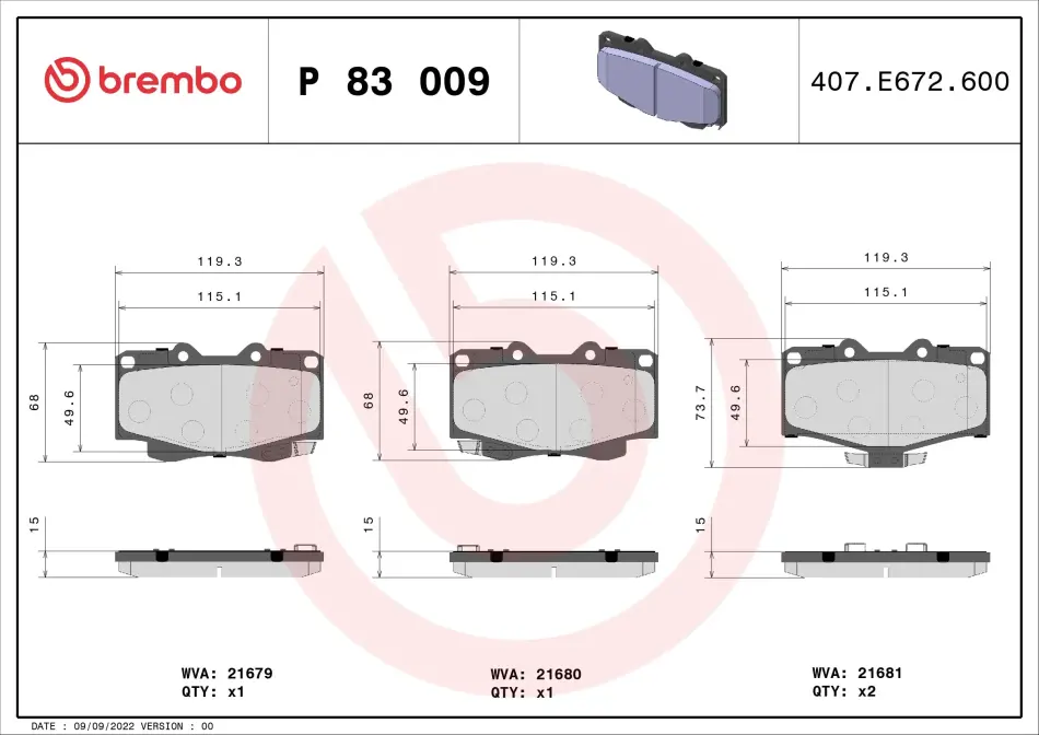 Гальмівні колодки дискові BREMBO P83 009 (фото 1)