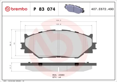 Гальмівні колодки дискові BREMBO P83074