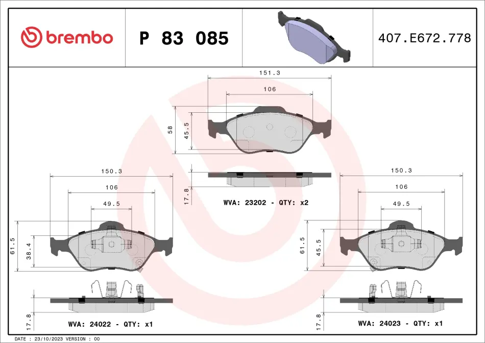 Гальмівні колодки дискові BREMBO P83085 (фото 1)
