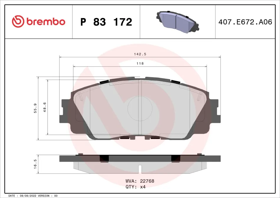 Колодки гальм. BREMBO P83172 (фото 1)