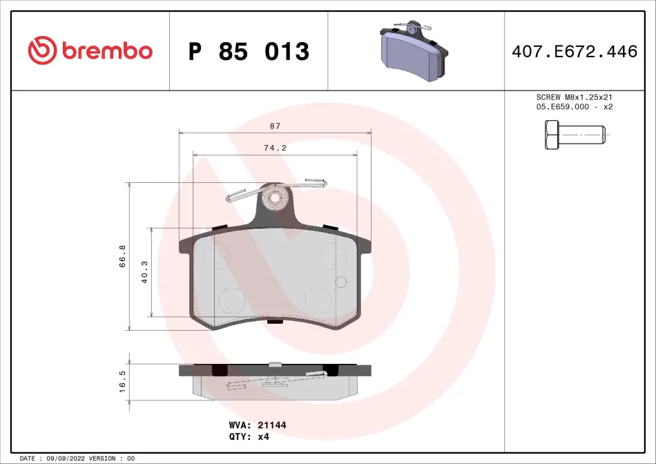 Гальмівні колодки дискові BREMBO P85 013 (фото 1)