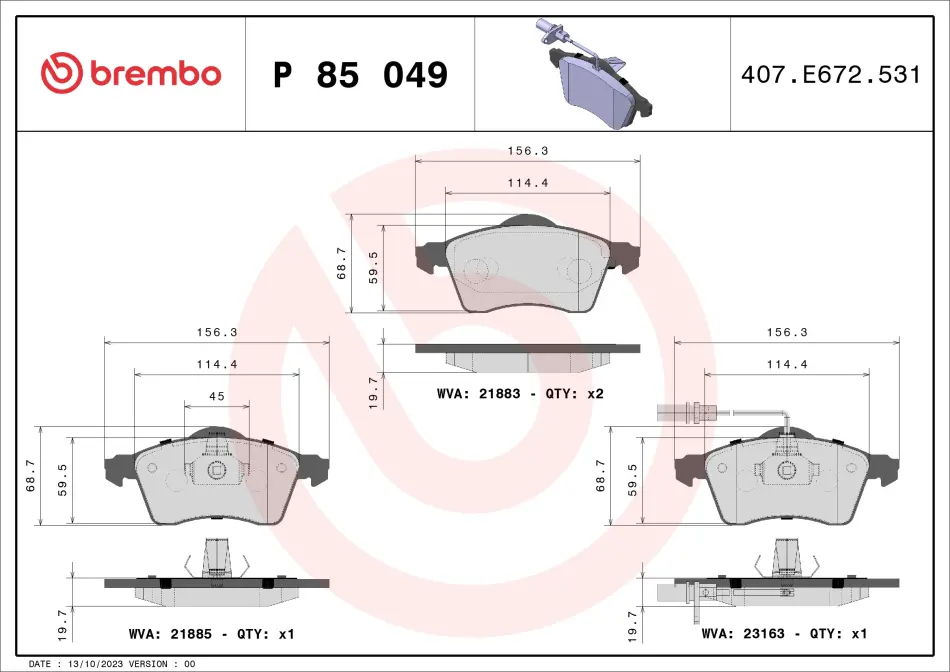 Гальмівні колодки дискові BREMBO P85 049 (фото 1)