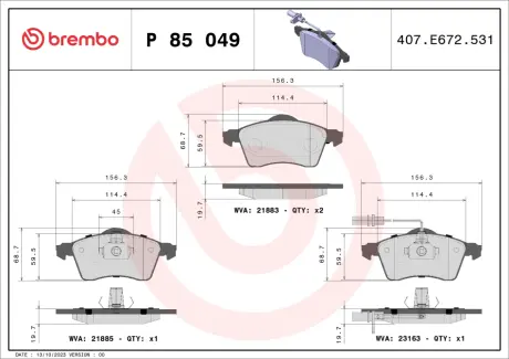 Гальмівні колодки дискові BREMBO P85 049
