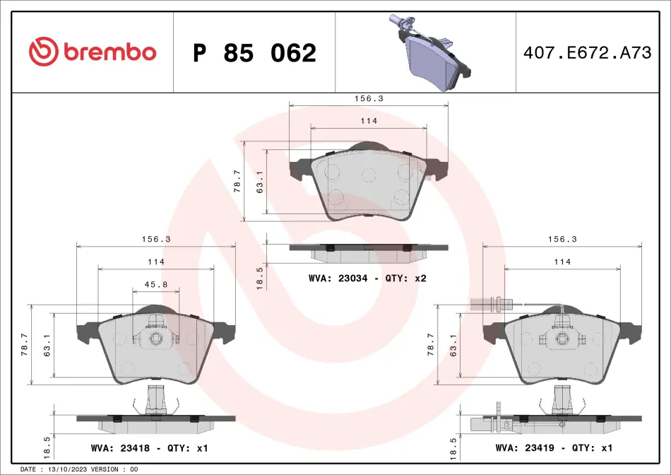Гальмівні колодки дискові BREMBO P85 062 (фото 1)