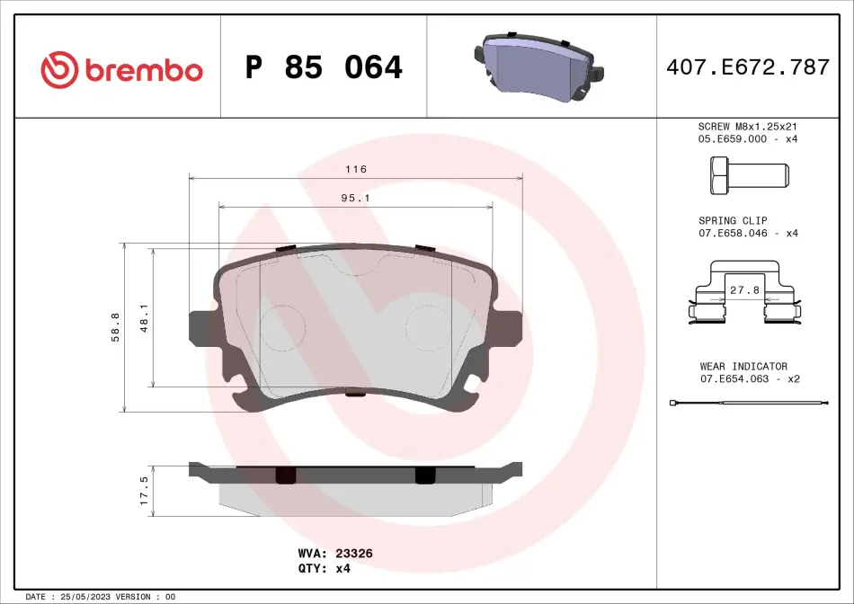 Колодки гальмівні дискові BREMBO P85064 (фото 1)