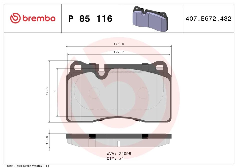 Гальмівні колодки дискові BREMBO P 85 116 (фото 1)